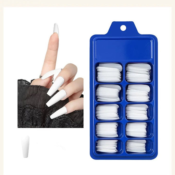Artificial nails with long French tip design Bowlift