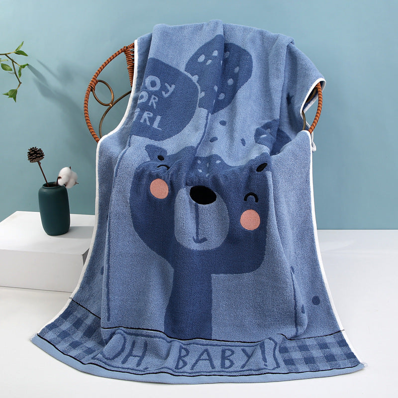 Cozy Terry Bath Towel With Cute Bear Motif Bowlift