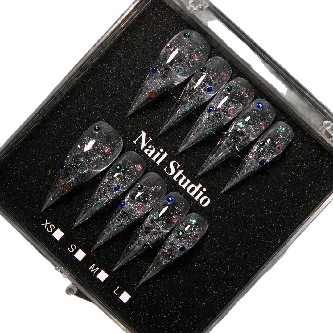 Elegant Stiletto Press-On Nail Tips with Gem Accents