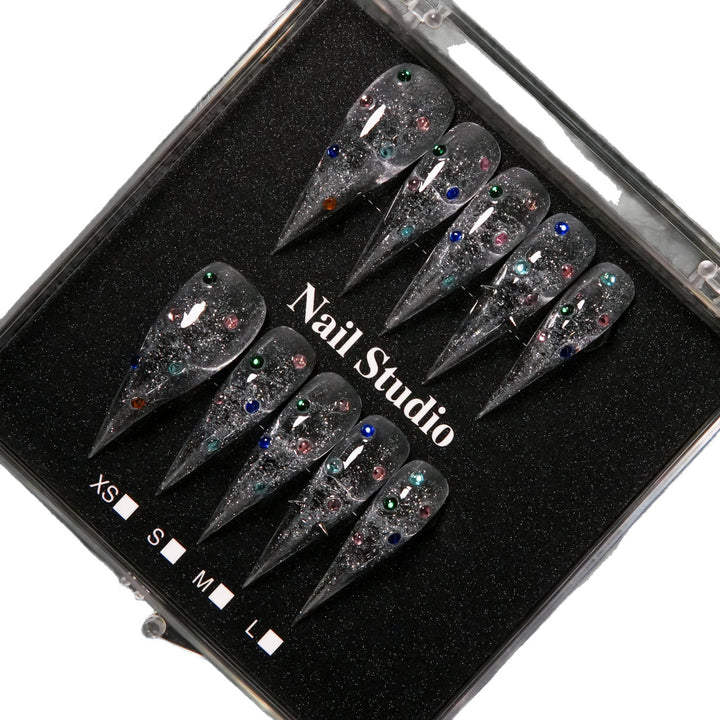 Elegant Stiletto Press-On Nail Tips with Gem Accents