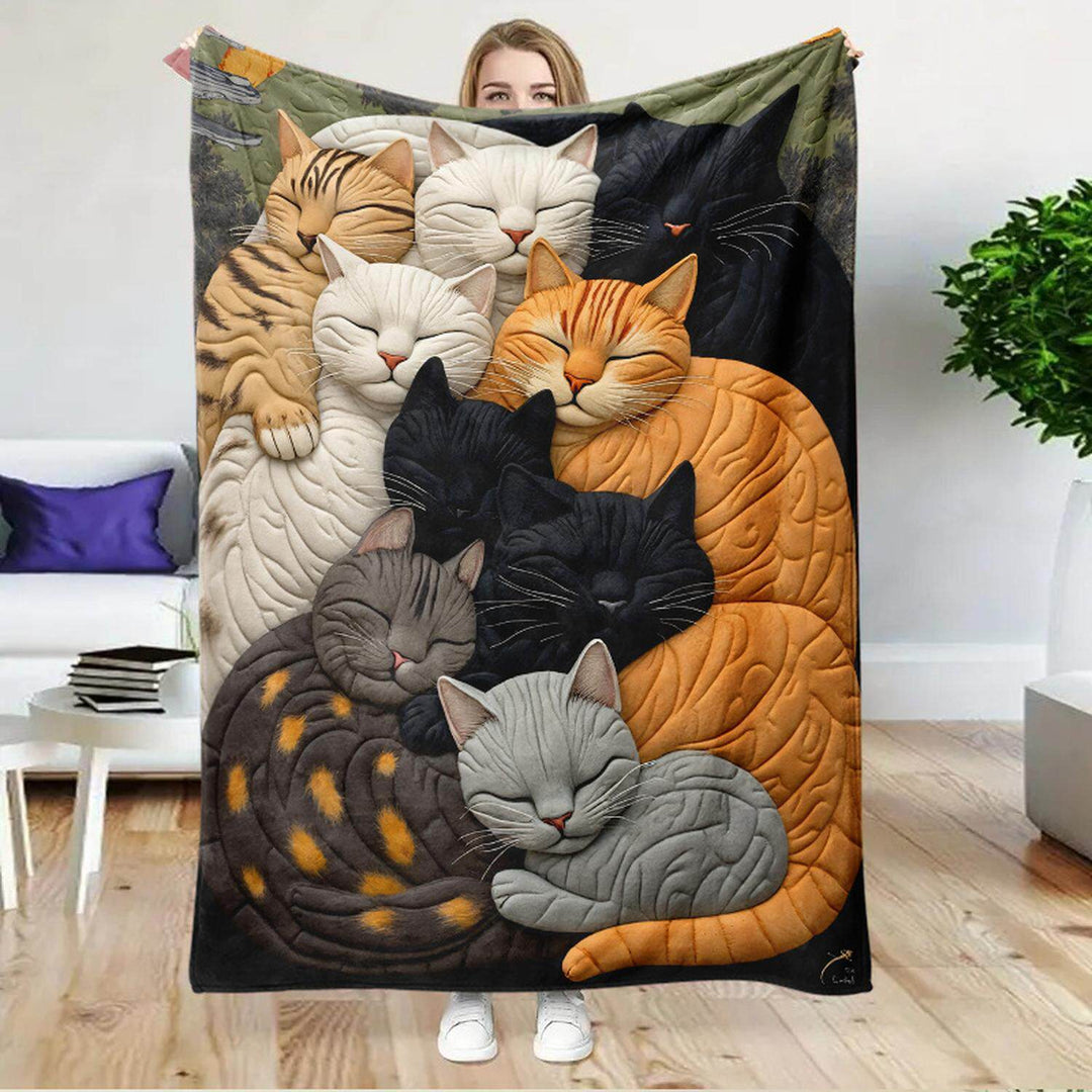 Cat-Themed Plush Fleece Blanket
