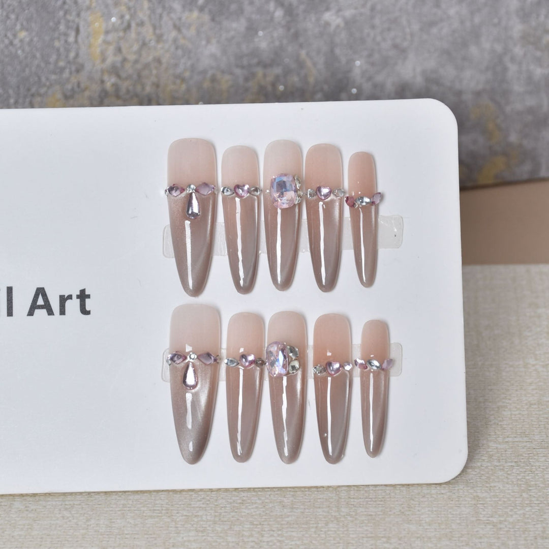 Artistic Rhinestone-Embellished Press-On Nail Extensions Bowlift