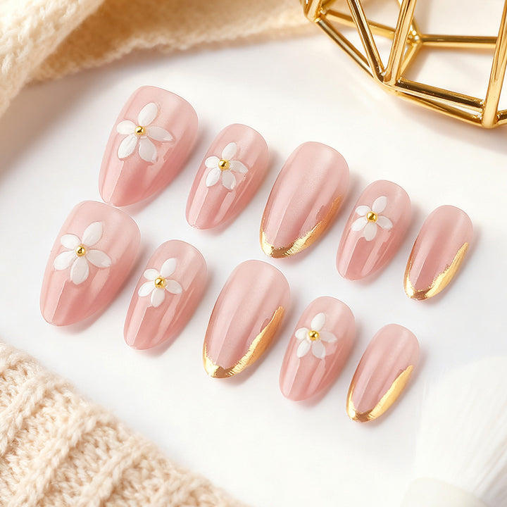 Floral Embellished Gel Nail Art Bowlift