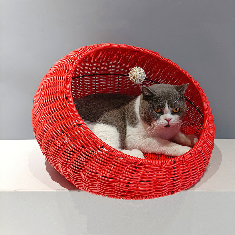 Cozy cat bed made of woven natural material Bowlift