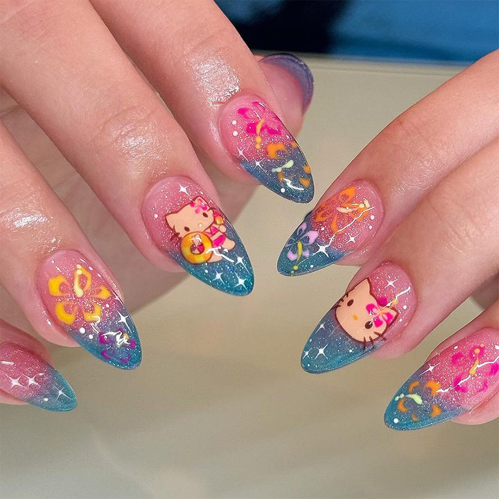 Artistic stiletto nails with playful design Bowlift