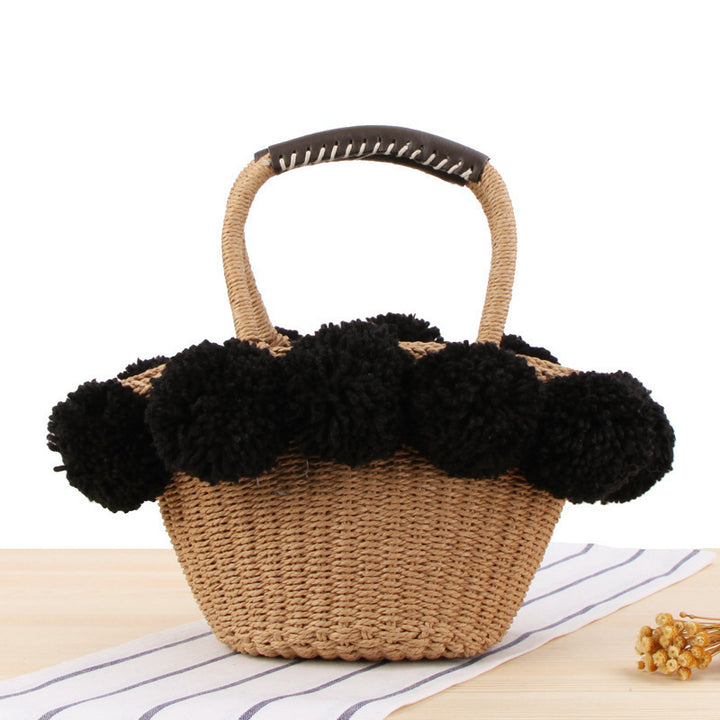 Basket bag with decorative pompons Bowlift