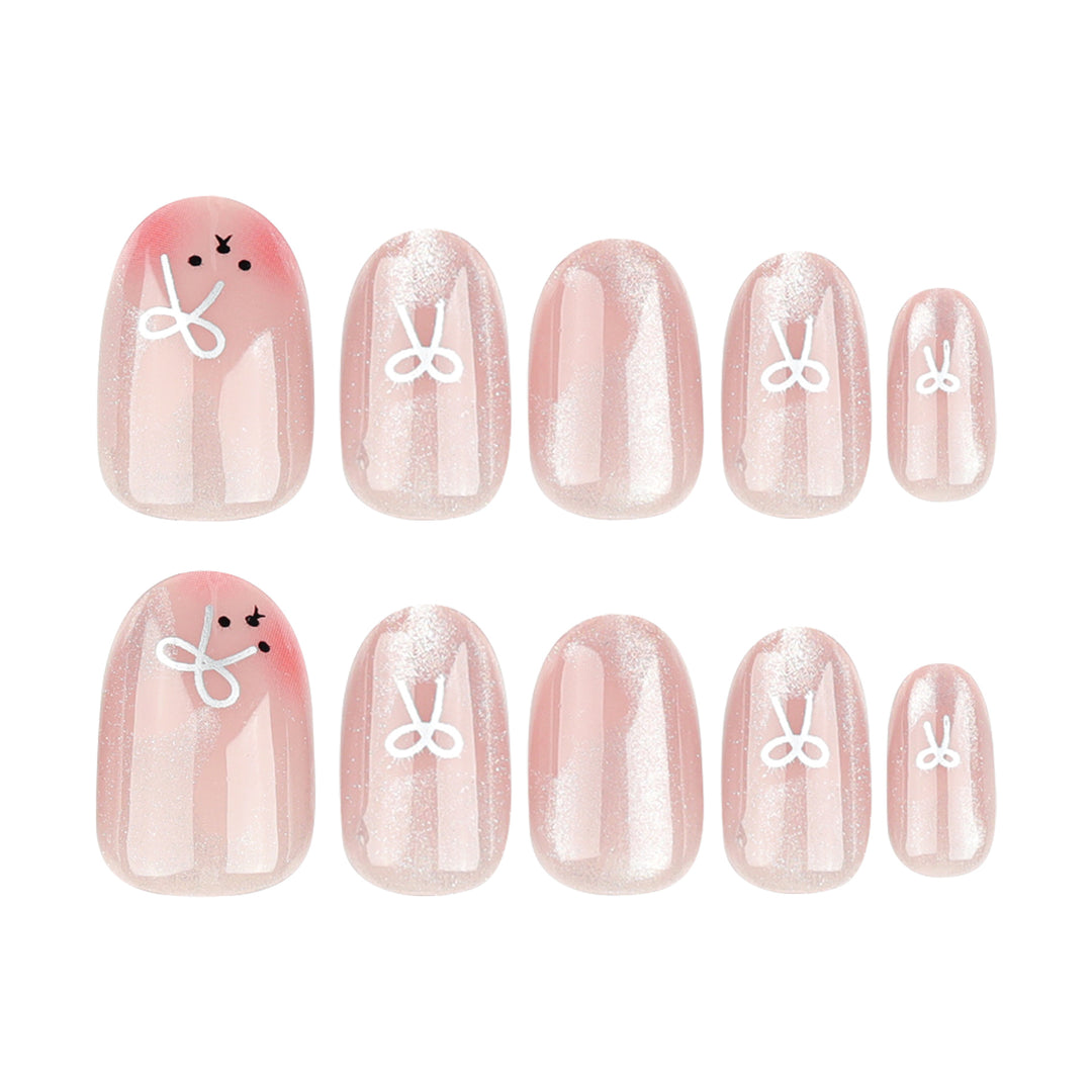 Artificial nail extensions with cute bunny design and hearts Bowlift