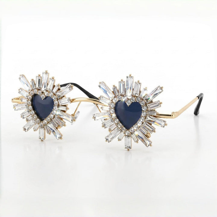 Women Heart-Shaped Sunglasses with Sparkling Crystal Decoration Bowlift