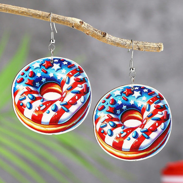 Ladies' lightweight wooden earrings in airplane jet design with patriotic motif and hypoallergenic fish hook Bowlift