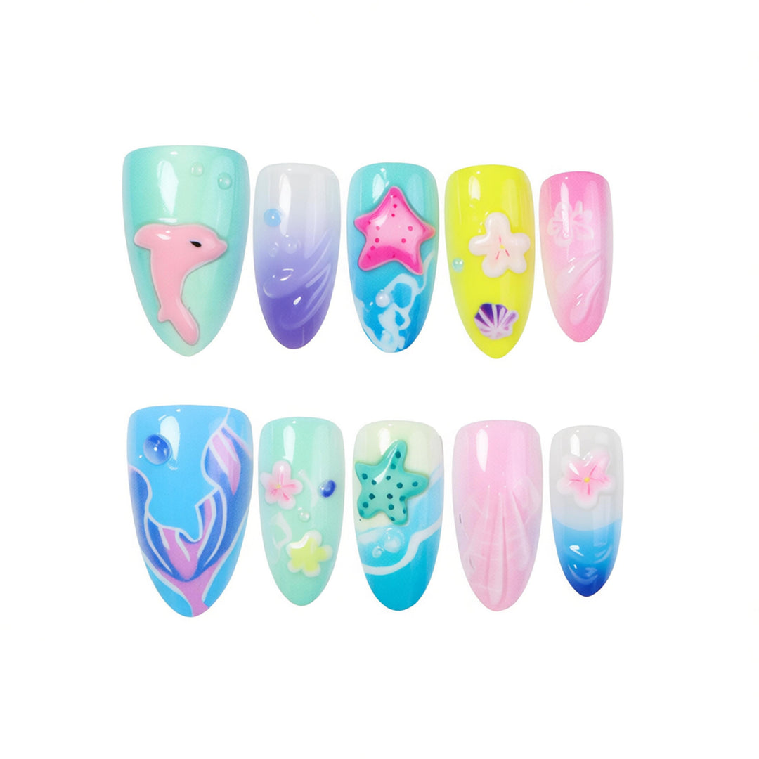 Ocean-Inspired Themed Press-On Nail Art Set Bowlift