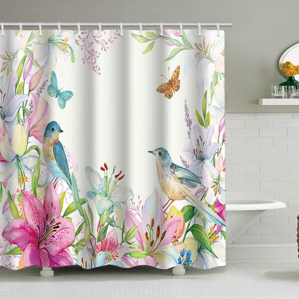 Artistic Nature-Themed Shower Curtain Bowlift