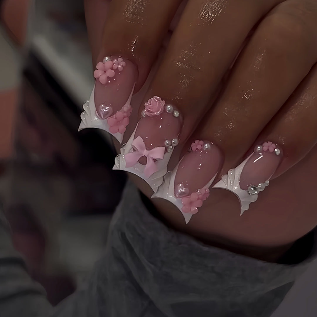 Decorative Floral Acrylic Nail Art Bowlift