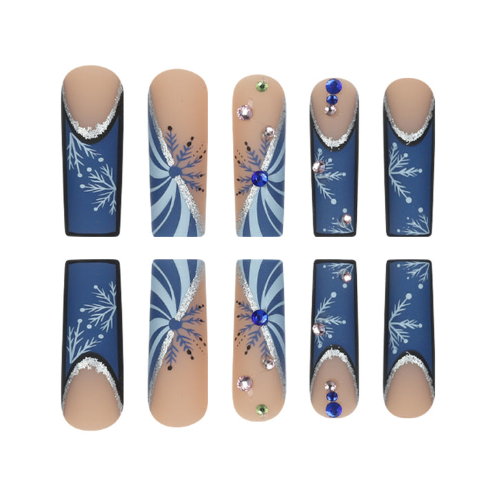 Elegant Stiletto Press-On Nails with Snowflake and Gem Accents Bowlift