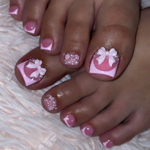 Decorative Press-On Nail Art Set with Floral and Bow Accents Bowlift