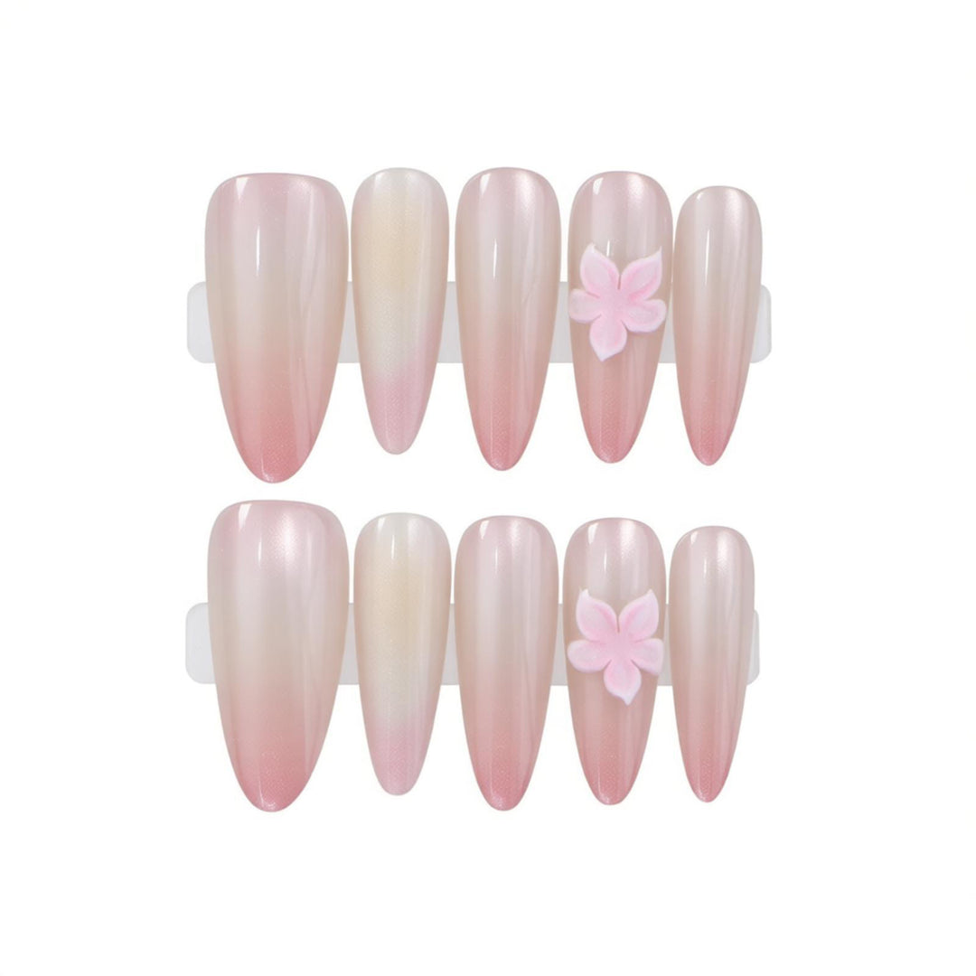Elegant Press-On Nail Set with Floral Accents Bowlift
