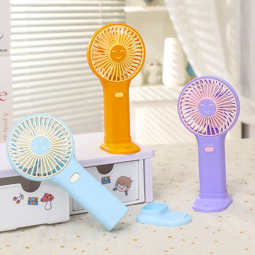 Ladies Portable Hand Fan with Smiling Face and USB Charging Function Bowlift