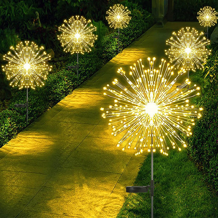 Solar-Powered LED Firework Garden Stake Lights With Sparkle Burst Design Bowlift