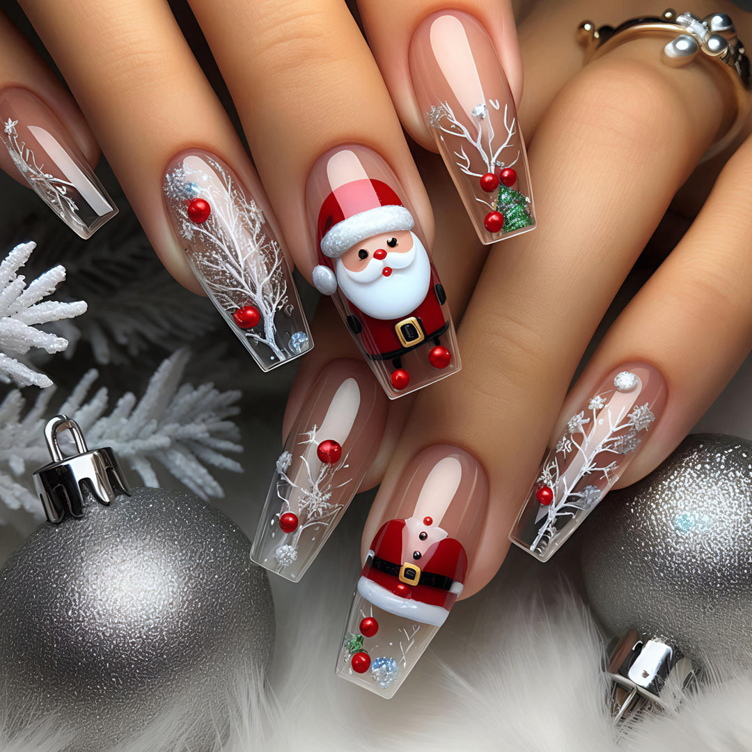 Artificial nails in festive Christmas design Bowlift