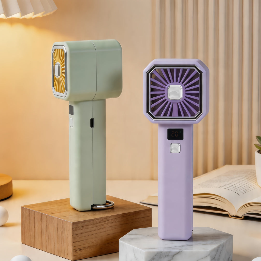 Women Portable Hand Fan with Digital Display Bowlift