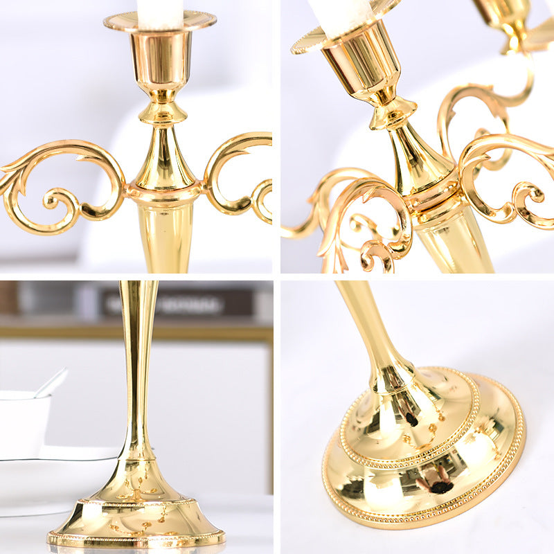 Ornate Gold Five-Arm Metal Candelabra Centerpiece Bowlift