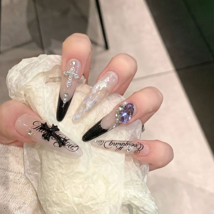 Artistic Stiletto Press-On Nail Art Set with Elegant Decorative Elements Bowlift