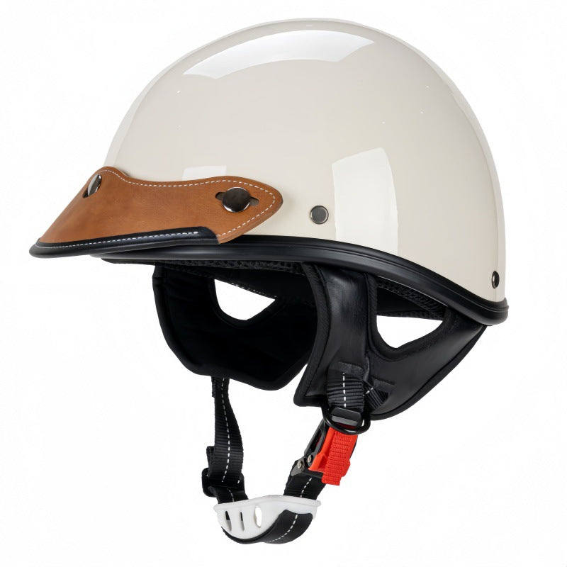 Vintage Leather-Trimmed Motorcycle Helmet Bowlift