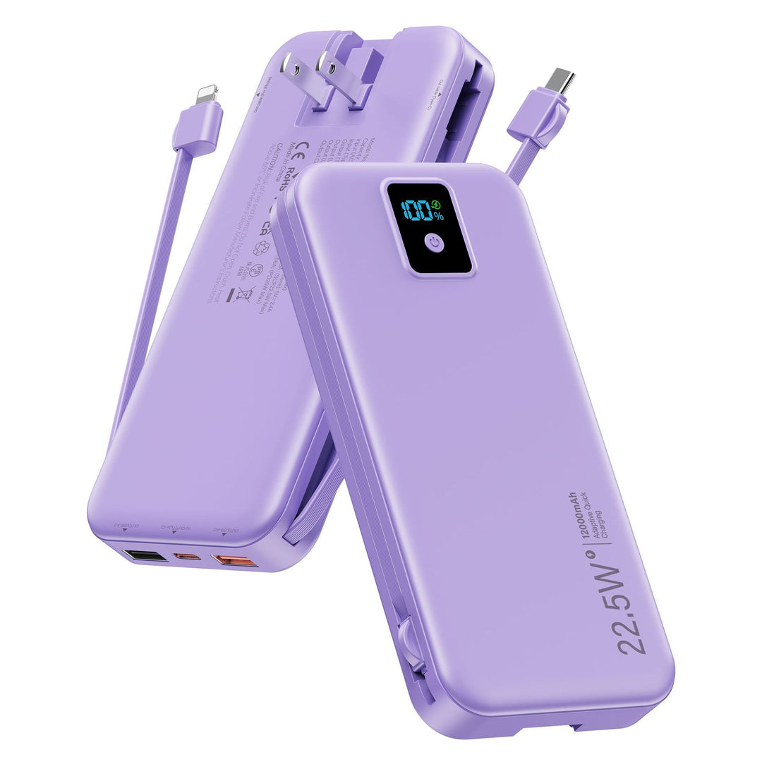 Power bank with digital LCD display and integrated charger Bowlift