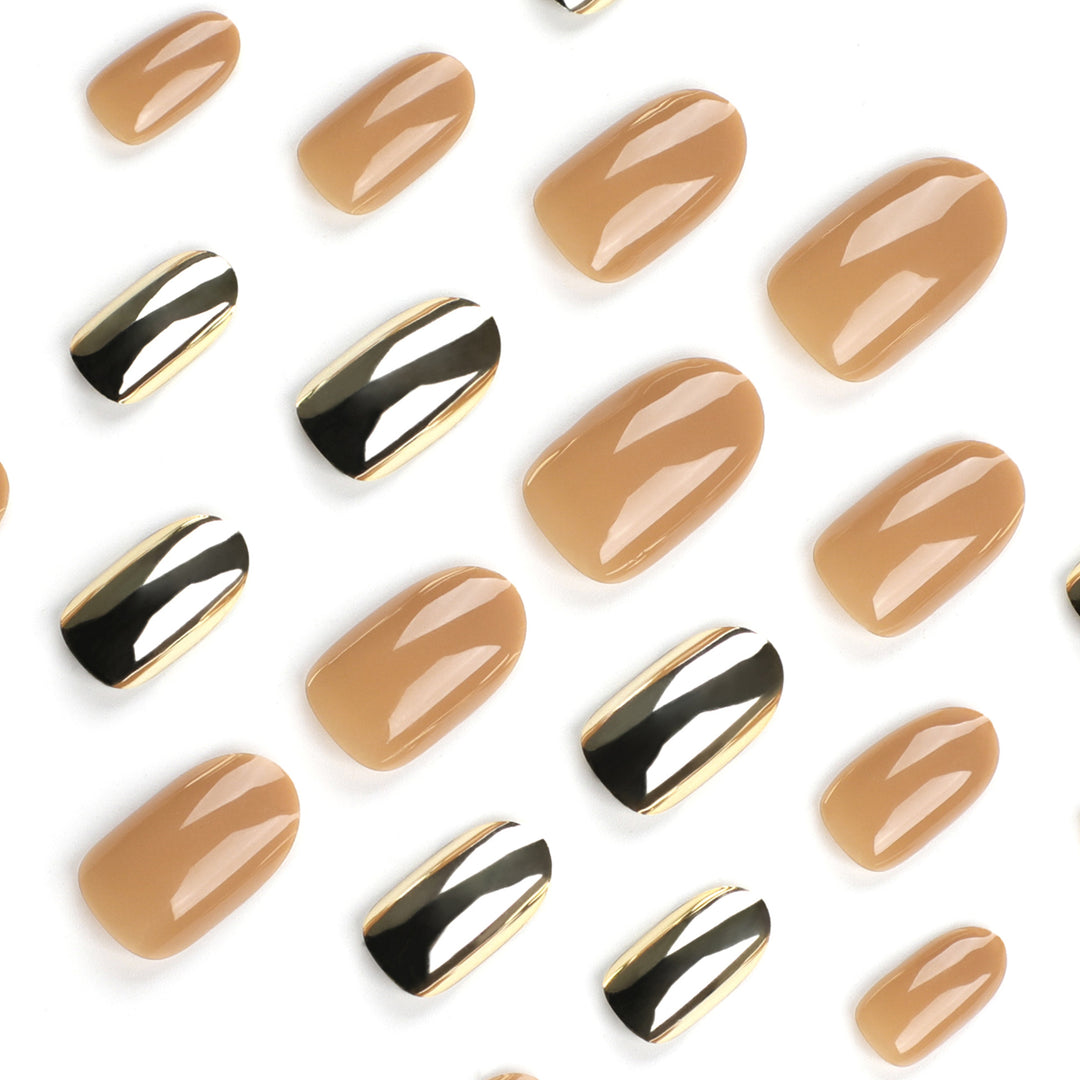 Luxurious artificial nails with metallic shiny accent Bowlift