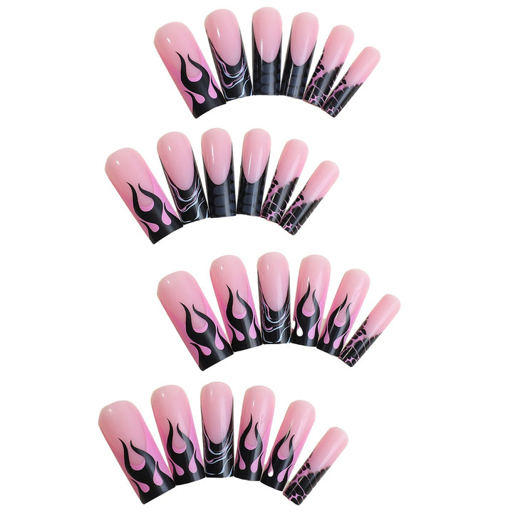 Artistic Press-On Nail Set with Flame Design Bowlift