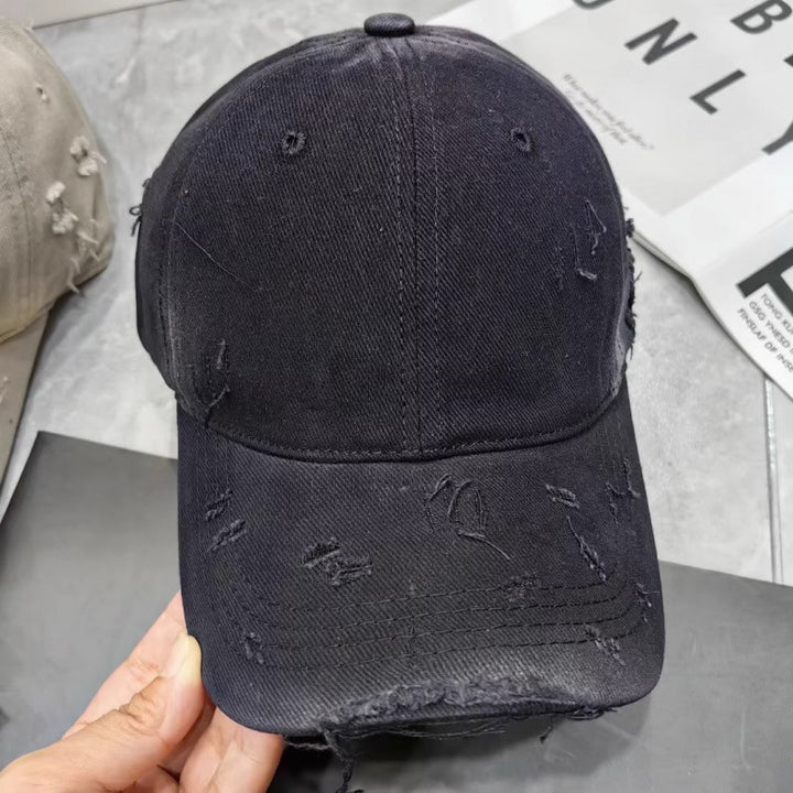 Men's Distressed Denim Baseball Cap Bowlift