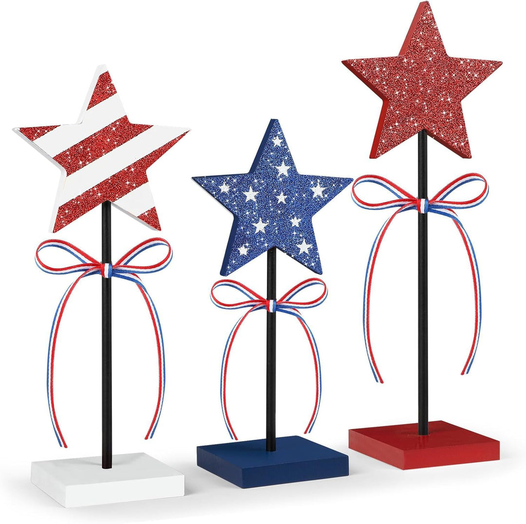 Unisex decorative table toppers made of wood with glittering star tops and ribbon Bowlift