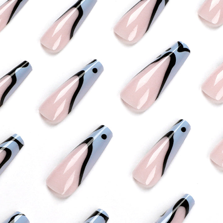Artful Nail Extensions with Abstract Wave Pattern Bowlift