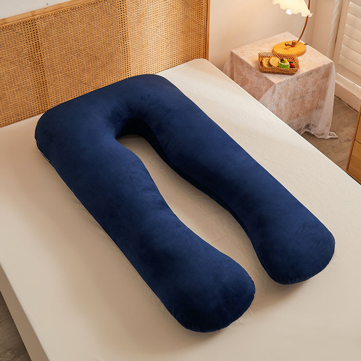 ergonomic U-shaped full-body maternity support pillow with removable washable velour cover and adjustable inner bolster Bowlift