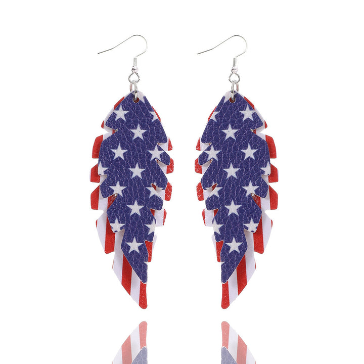 Women's star stripe print faux leather drop earrings with fishhook Bowlift