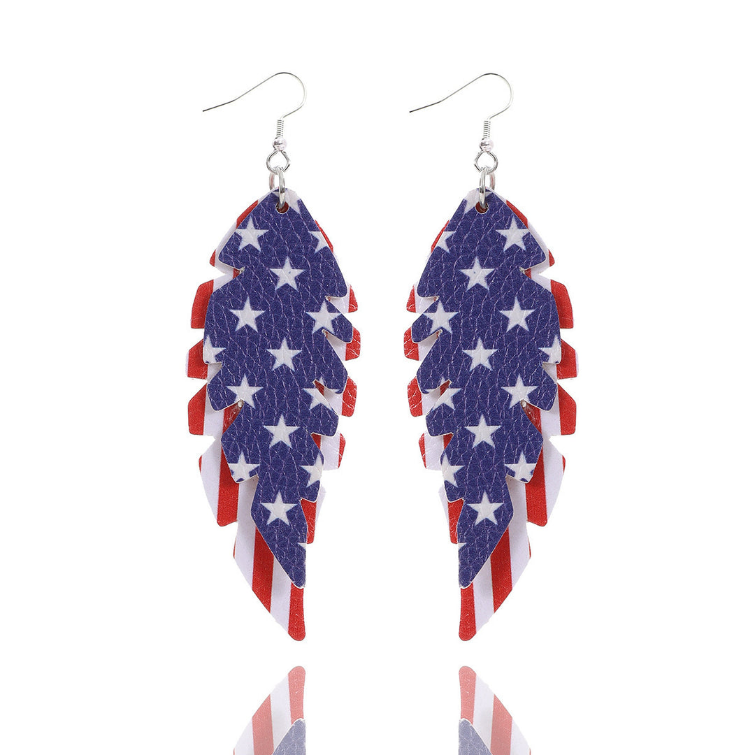 Women's nan teardrop-shaped faux leather earrings with star and stripe print Bowlift