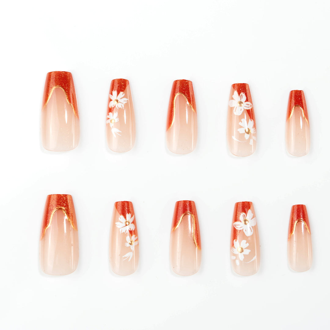 Artificial Nail Set with Floral Accents Bowlift