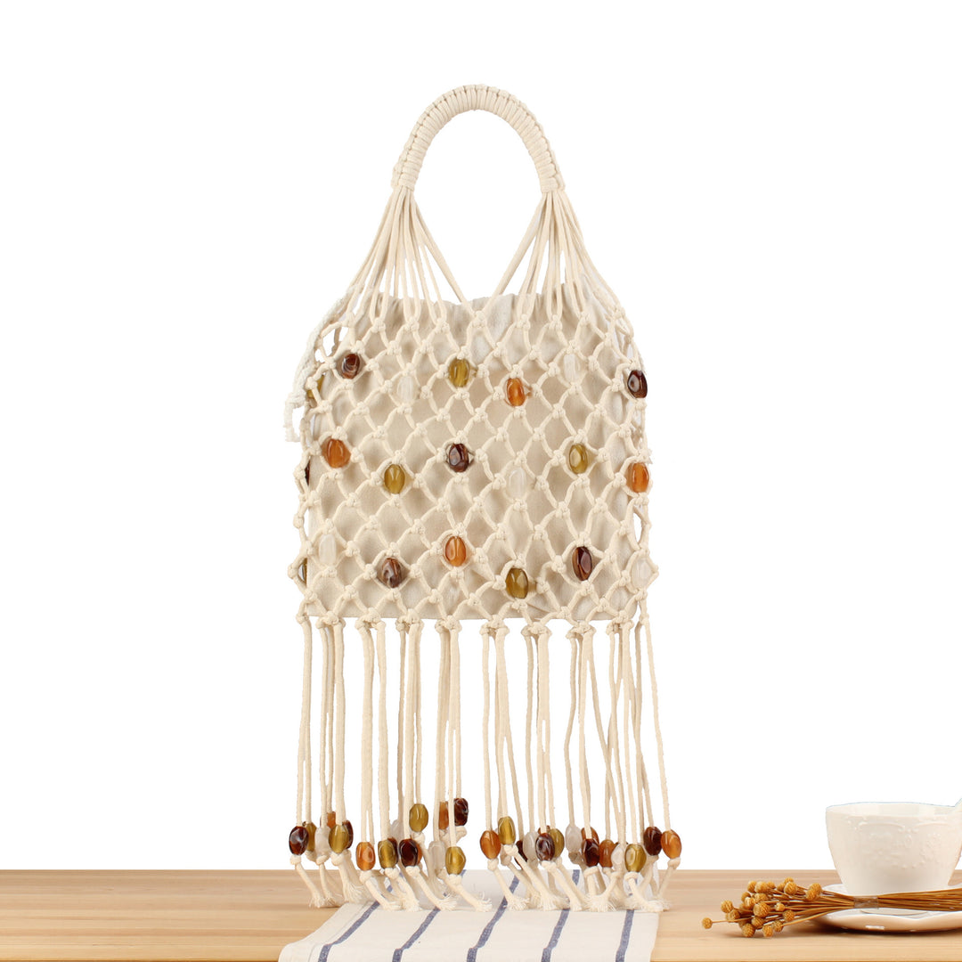 Macrame Tote Bag with Unique Bead Decoration Bowlift