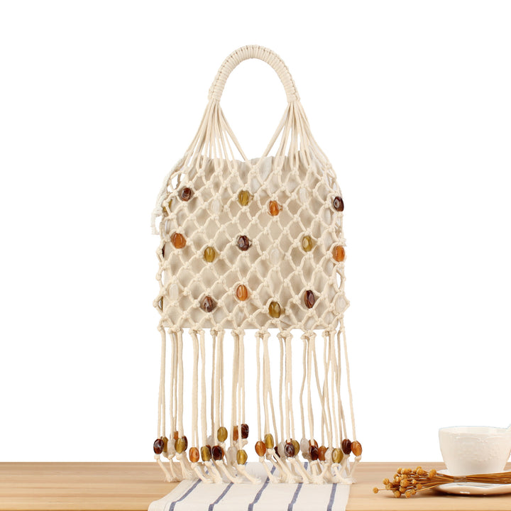 Macrame Tote Bag with Unique Bead Decoration Bowlift