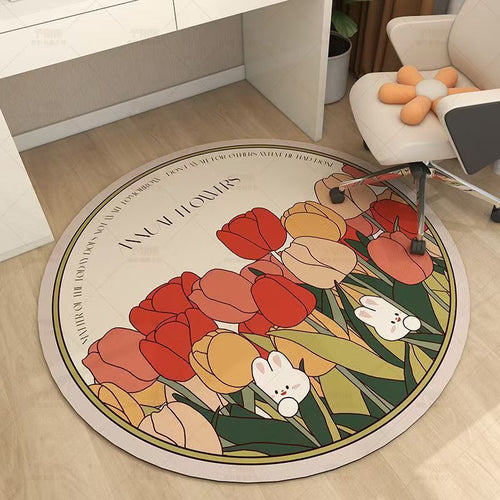 Floral Design Round Area Rug