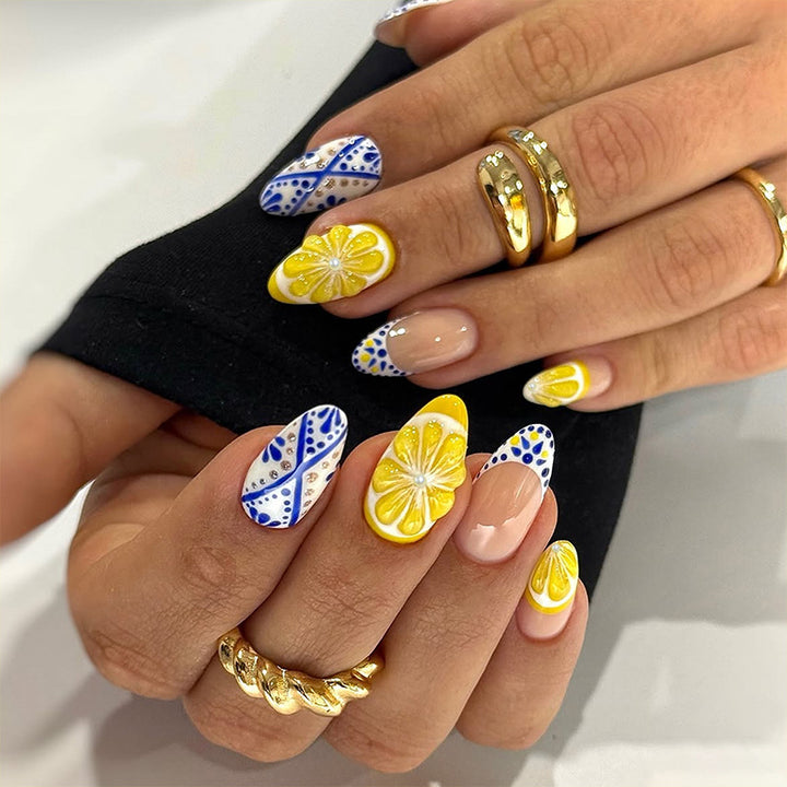 Creative Nail Art Set with Lemon and Flower Designs Bowlift