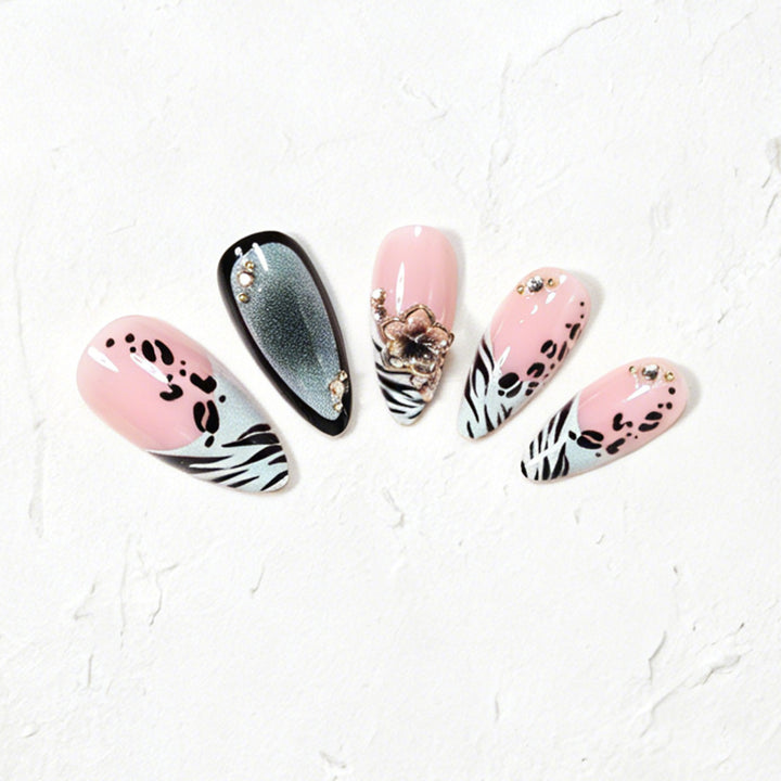 Decorative Stiletto Nail Art Tips with Floral Accents Bowlift