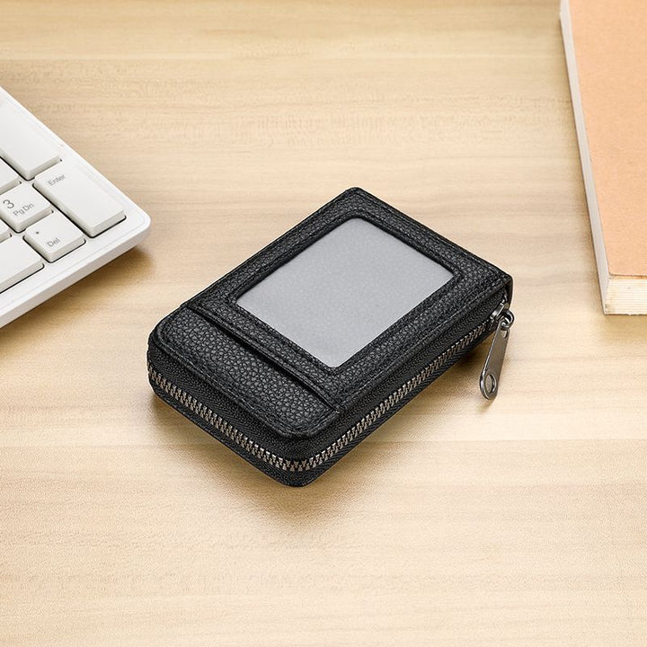 RFID-Blocking Textured Leather Zip Card Holder Bowlift