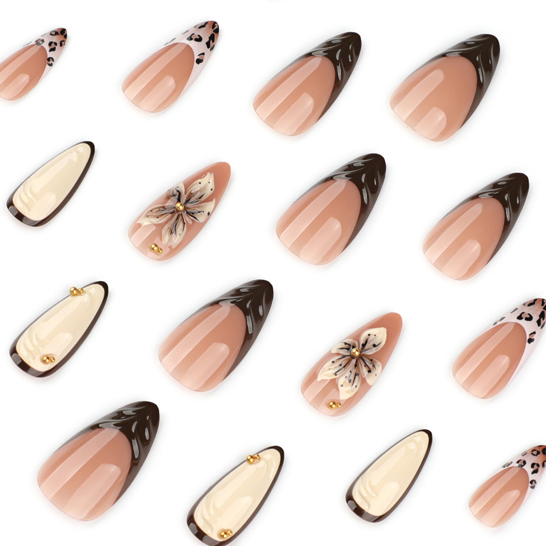 Artful Nail Extensions with Flower and Leopard Patterns Bowlift