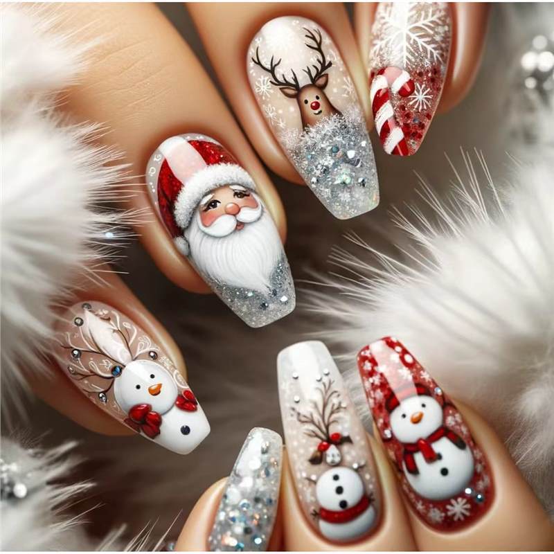 Festive Holiday-Themed Press-On Nail Art Set Bowlift