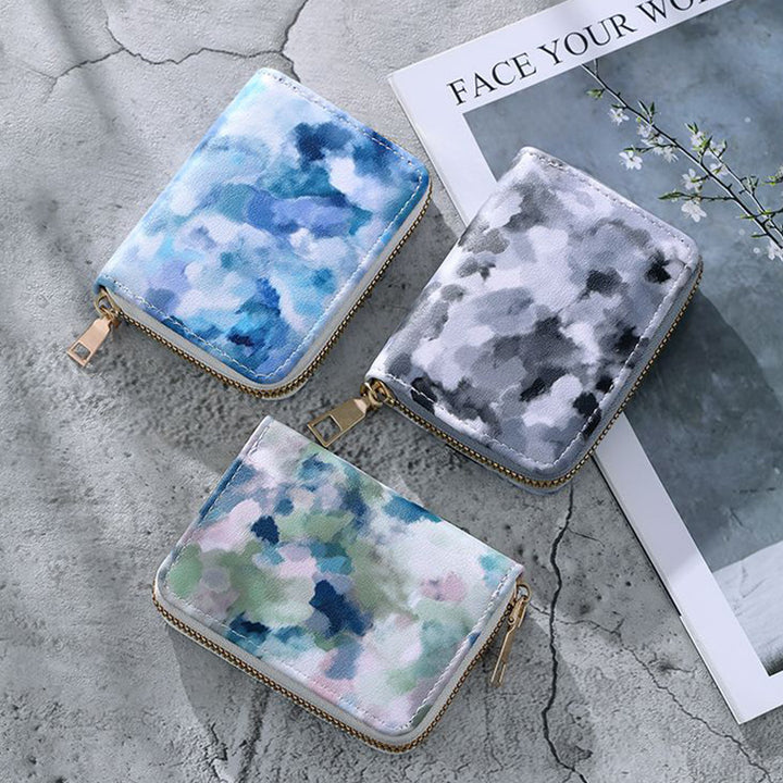 Compact Zip-Around Card and Coin Wallet with Marble Camouflage Print Bowlift