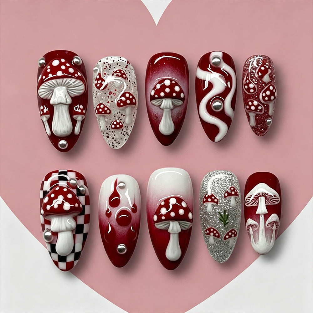 Artistic Mushroom Design Press-On Nail Set Bowlift