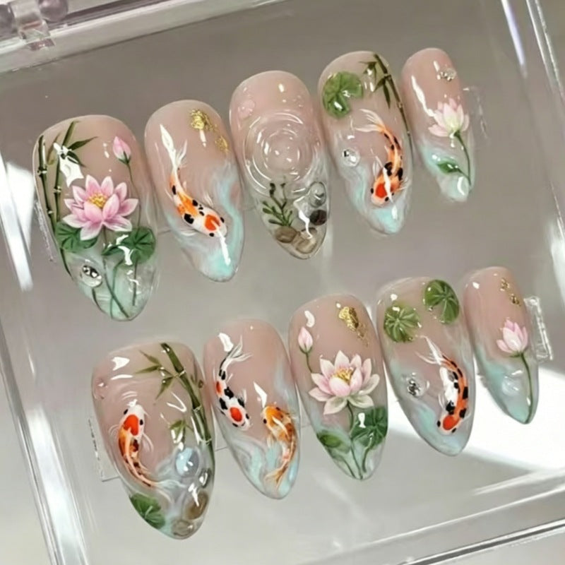 Artistic Floral Press-On Nail Set Bowlift