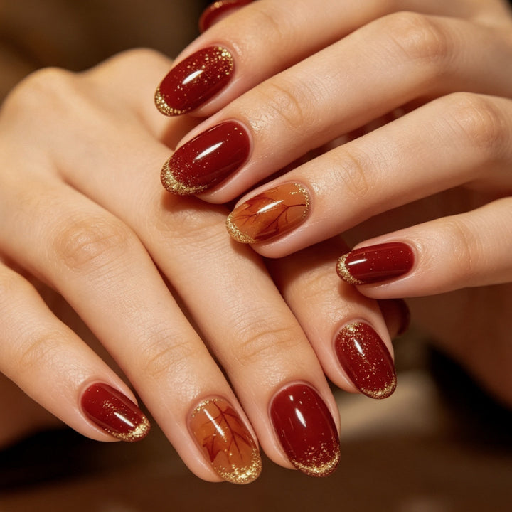 Elegant Fall-Themed Gel Nail Art Bowlift