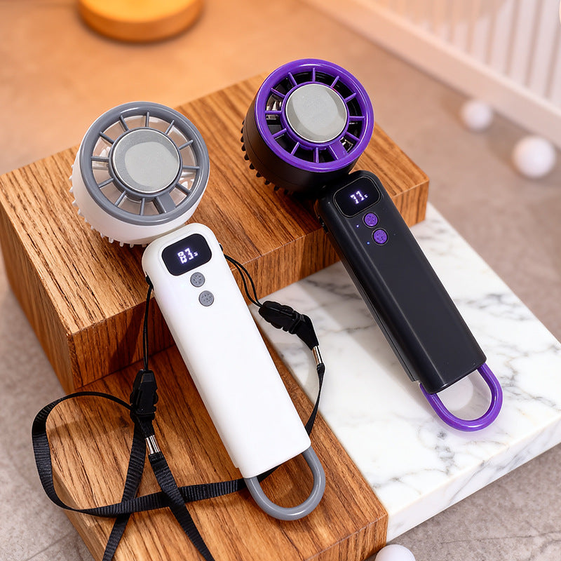 Cooling compact rechargeable handheld mini fan with digital speed indicator detachable lanyard foldable head Bowlift