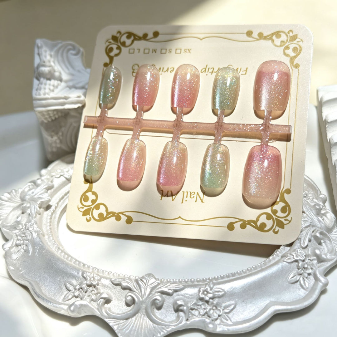 Iridescent Glitter Press-On Nail Tips Bowlift